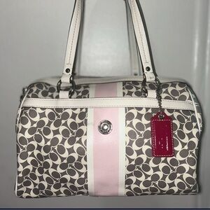 Coach Pink and Gray Signature Satchel